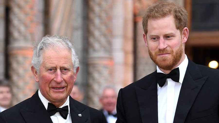 2019 schien das Verhältnis noch besser zu sein: Charles und Harry gemeinsam auf dem roten Teppich bei einer Premierenfeier in London. (the/spot)