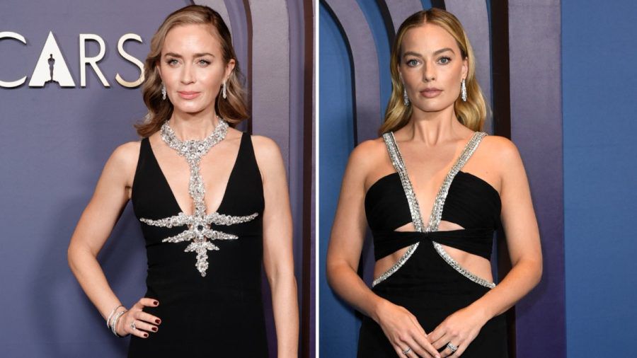 Fast im Partnerlook: Emily Blunt (l.) und Margot Robbie bei den Governors Awards. (ncz/spot)