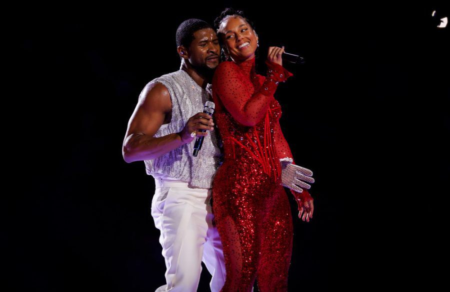 Usher and Alicia Keys at Super Bowl Halftime Show in Las Vegas - Getty - February 2024 BangShowbiz