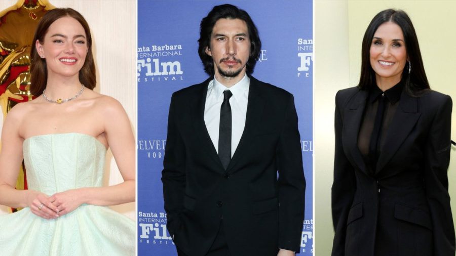 Sind allesamt mit einem Film im Wettbewerb vertreten: Emma Stone (li.), Adam Driver und Demi Moore. (stk/spot)