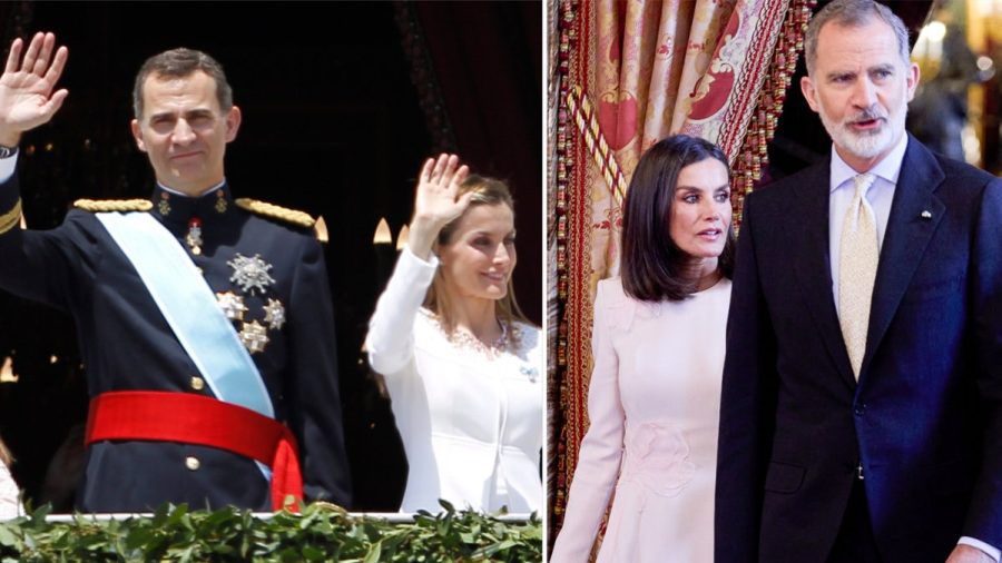 Am 19. Juni 2014 erfolgte die Proklamation von König Felipe und Königin Letizia, die sich auf dem Schlossbalkon in Madrid zeigten (l.). Heute steht das Königspaar mehr denn je unter Beobachtung - jeder Schritt, jede Geste wird von der spanischen Presse aufmerksam analysiert. (ae/spot)