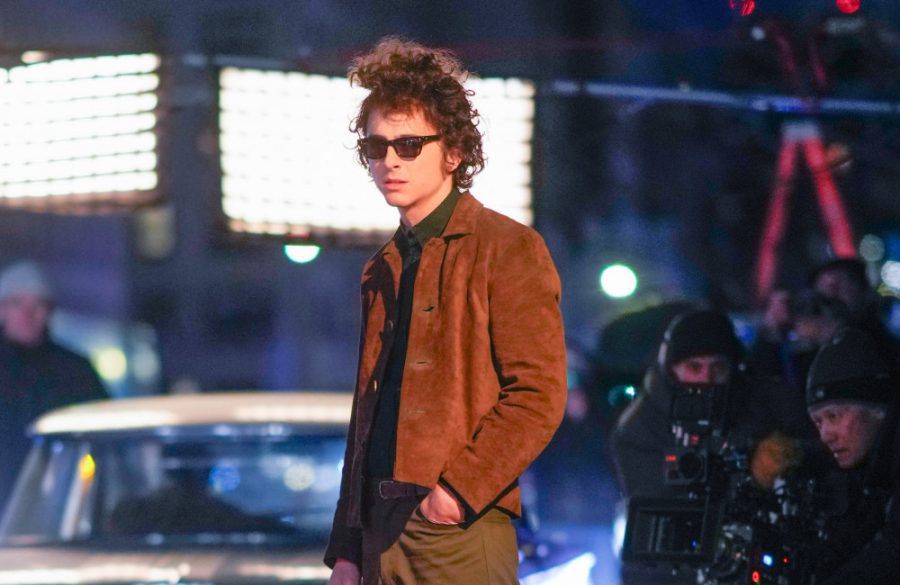 Timothee Chalamet is seen on location for the Bob Dylan biopic titled - A Complete Unknown - Getty BangShowbiz