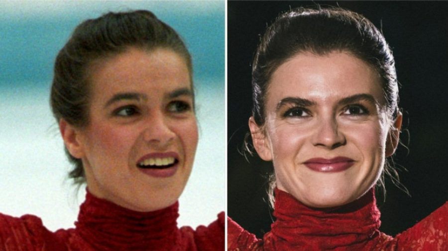 Katarina "Kati" Witt (l.) bei den Olympischen Spielen in Lillehammer 1994 und Lavinia Nowak als Kati Witt in "Kati - Eine Kür, die bleibt". (ili/spot)