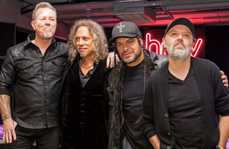 Metallica James Hetfield Kirk Hammett Robert Trujillo and Lars Ulrich at a signing at HMV Oxford Street London 18/11/16 Avalon BangShowbiz