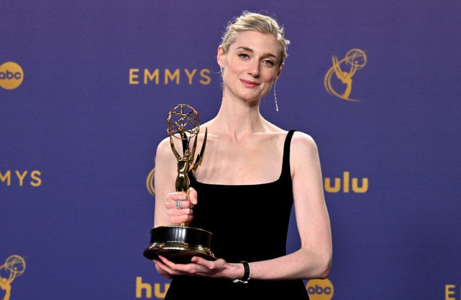 Elizabeth Debicki poses with her Emmy in pressroom for The Crown LA Sept 2024 - Getty BangShowbiz