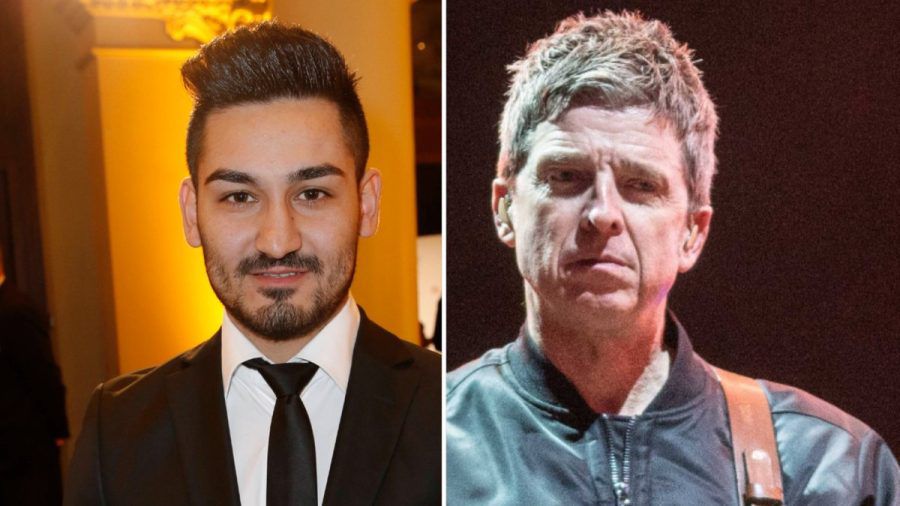 Fußball-Star İlkay Gündoğan (li.) und sein berühmter Fan Noel Gallagher (tj/spot)