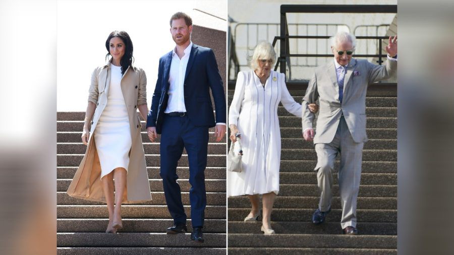 Auf den Stufen des Opernhauses von Sydney: Meghan und Harry 2018 - Camilla und Charles 2024. (ili/spot)