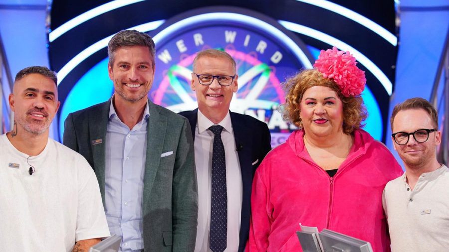 Bushido,  Ingo Zamperoni, Cindy aus Marzahn und Ralf Schmitz sind im Promi-Special von "Wer wird Millionär?" bei Günther Jauch zu Gast. (the/spot)