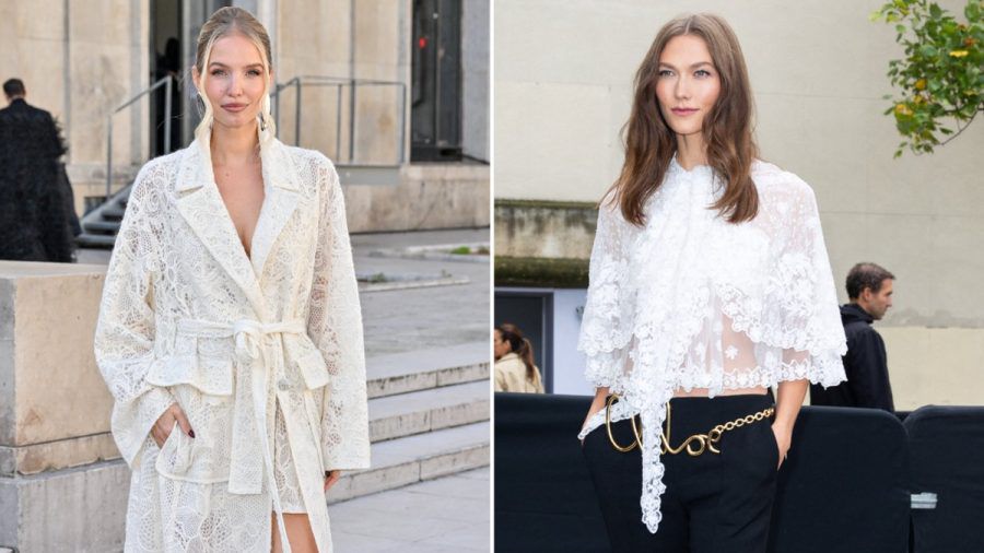 Leonie Hanne (l.) und Karlie Kloss zeigten bei der Paris Fashion Week im September, wie stylisch weiße Spitze sein kann. (the/spot)