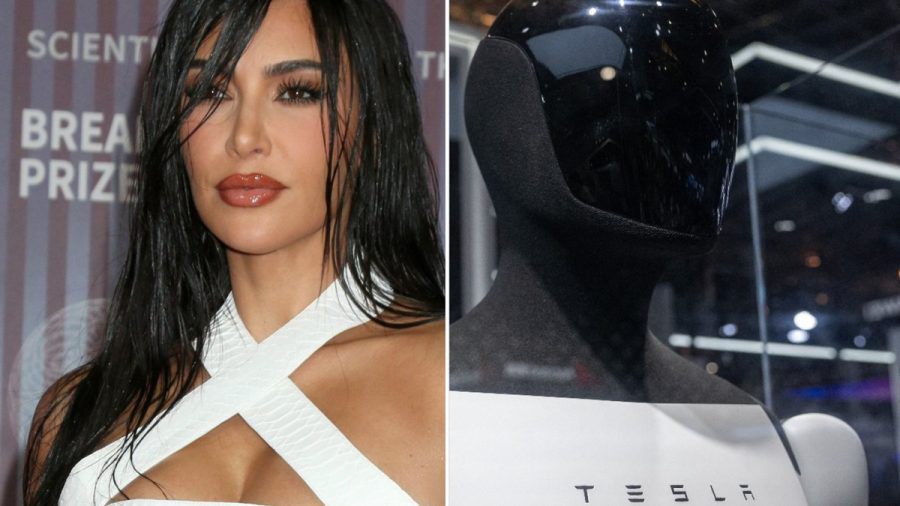 Kim Kardashian hat mit einem Tesla Bot "Schere, Stein, Papier" gespielt. (lau/spot)