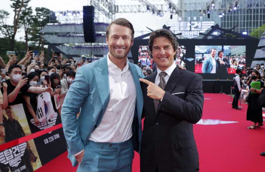 Glen Powell and Tom Cruise - Top Gun: Maverick premiere 2022 - Getty BangShowbiz