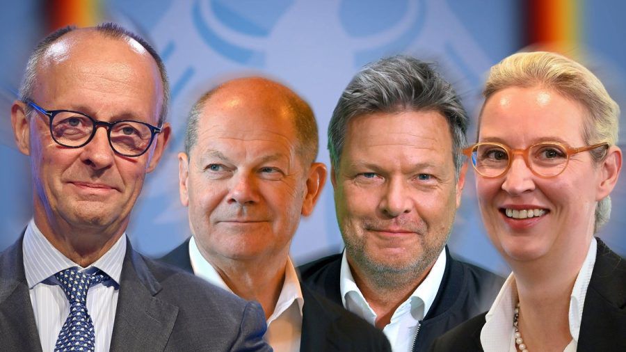 Wer führt Deutschland ab kommendem Jahr als Kanzler an? Friedrich Merz, Olaf Scholz, Robert Habeck oder gar Alice Weidel? (v.l.n.r.) (dr/spot)