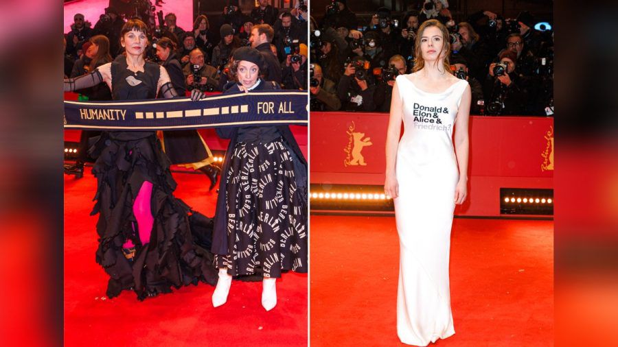 Meret Becker, Anna Thalbach und Luisa Neubauer (v.l.) bei der Berlinale. (jom/spot)